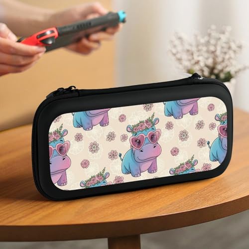 PPIKTC Portable Game Protection Case Compatible with Nintendo Switch, Hard Shell Shockproof Carrying Case, Heart Glasses Hippo Game Bag - color: Design (331)