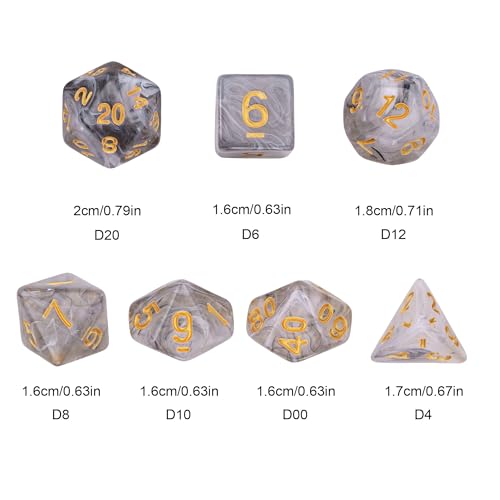 7-Die DND Dice Set Polyhedral Dice Set with a Leather Dice Bag, D&D Dice Set for RPG Table Games (Transparent Black Mix White) - color: Black Mix White
