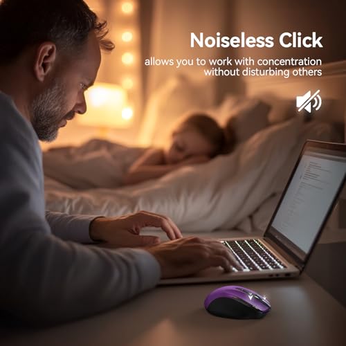 TECKNET Rechargeable Jiggler Wireless Mouse, Dual-Mode Connectivity, Purple | Silent USB A & Bluetooth Mouse, 6 Adjustable DPI, 6 Buttons, Ergonomic Design, Long Battery Life, Multi-Device Compatibility - color: Purple