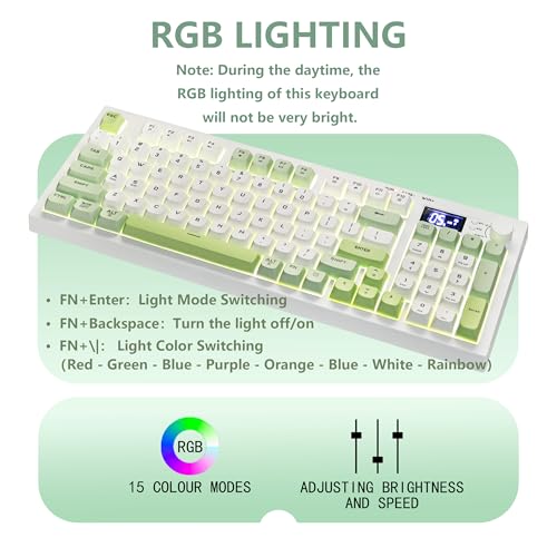 Wireless Keyboard, Quiet Keyboard for Work, Tri-Mode BT5.0/2.4GHz/USB-C, Creamy Keys with RGB Backlight, 94-Key, Anti-ghosting Keys, Compatible with PC, Mac, Gaming Consoles