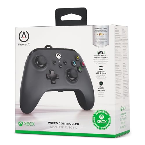 PowerA Wired Controller for Xbox Series X|S - Black, gamepad, wired video game controller, gaming controller, works with Xbox One and Windows 10/11 - style: Black