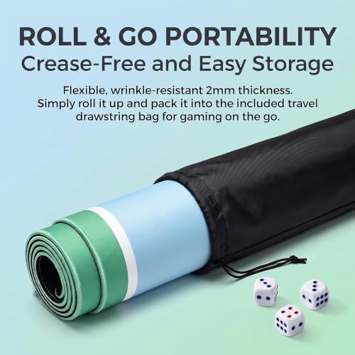 Green White Light Blue Mahjong Mat 31.5x31.5 Inch Thick Neoprene Waterproof Noise Reduction Non-Slip Table Game Mat for Table, Mahjong, Dominoes, Poker & Board Games, with Storage Bag & 4 Dice - color: Bule Green White