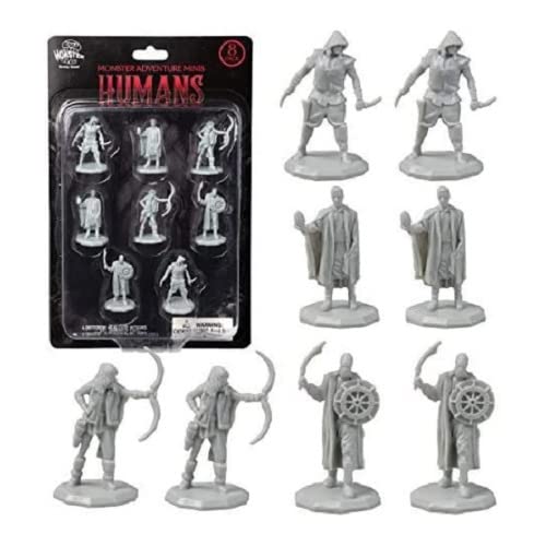 Monster Protectors 8 Unpainted Fantasy Human Mini Figures- All Unique Designs- 1" Hex-Sized Compatible with DND Dungeons and Dragons & Pathfinder and All RPG Tabletop Games, Detailed Creatures