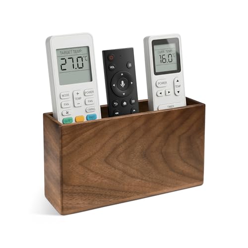 Remote Holder Hole-Free, Self-Adhesive Storage Wooden Box Large | Wall Mounted or Desk Mounted Container for Remote Phone Pencil Stationery Accessories Placement - size: Large