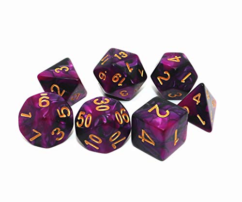 7Pcs DND Dice Set Black Purple RPG Polyhedral Dice for Dungeon and Dragons MTG D&D D20 D12 D10 D8 D6 D4 - color: Black & Purple Dcie