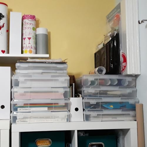 Plastic Scrapbook Paper Storage Cases, Portable Board Game Storage Cases, Hobby Art Craft Box, Acid-Free Rounded Corner Containers (12"x12" 11"x10" Thick Clear 12Pcs)