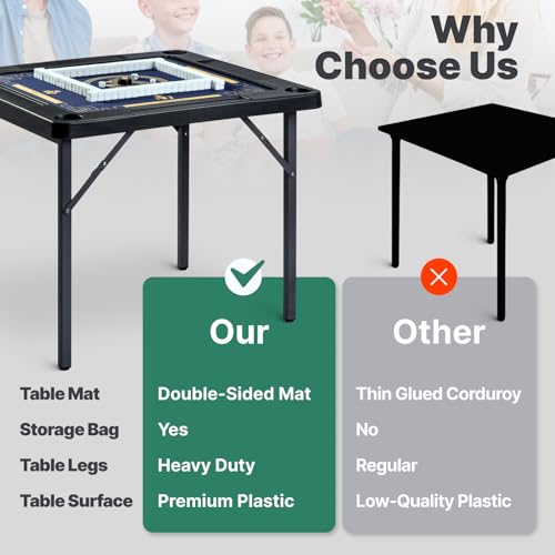 Queensell Folding Game Table with Double Sided Mat, Foldable Board Game Table for Mahjong, Domino, Poker, Puzzle, Card - 35 x 35 x 27 Inches with Storage Bag