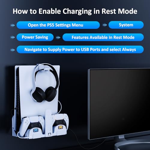 NexiGo PS5 (All Versions) and PSVR2 Wall Mount Kit with Charging Station, Controller Holder, and Headphone Hanger - Metal Wall Hanging Charger Stand for PlayStation 5 Console/Slim (Disc & Digital)