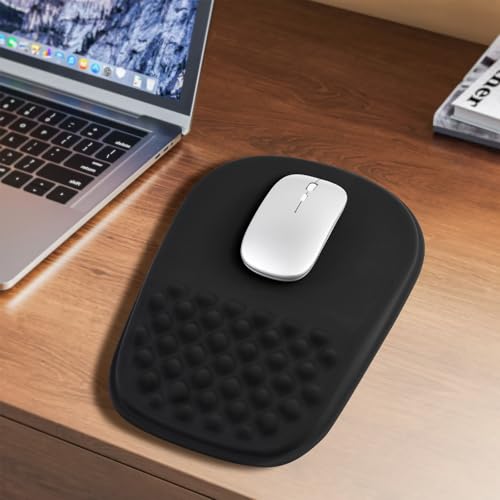 JIKIOU Ergonomic Mouse Pad with Wrist Rest Black | Massage Design, Slope Design Memory Foam Support, Smooth Lycra Surface, Non-Slip PU Base, Suitable for Office Home Gaming