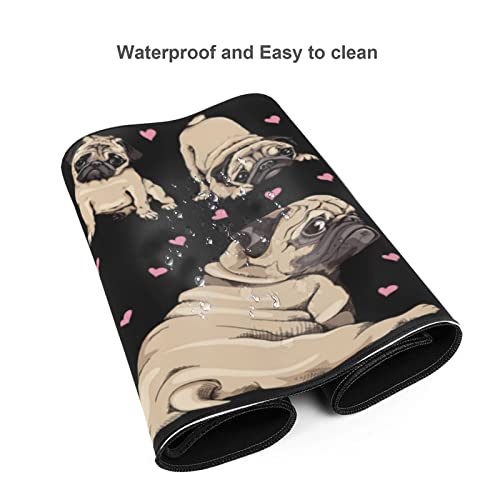 Pug Mouse Pad XL Extended Desk Mat, Computer Mousepad | Cute Black Cool Fuuny Dog Love Non Slip Rubber, Base Stitched Edge, Gaming Pc Large Mice Pad 31.5 x 11.8 Inch - color: Black22