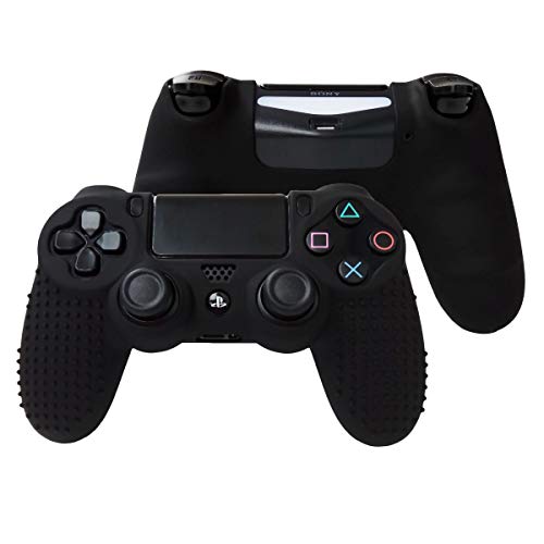 PS4 Controller DualShock4 Skin Grip Anti-Slip Silicone Cover Protector Case for Sony PS4/PS4 Slim/PS4 Pro Controller with 2 Thumb Grips (Black) - color: Black
