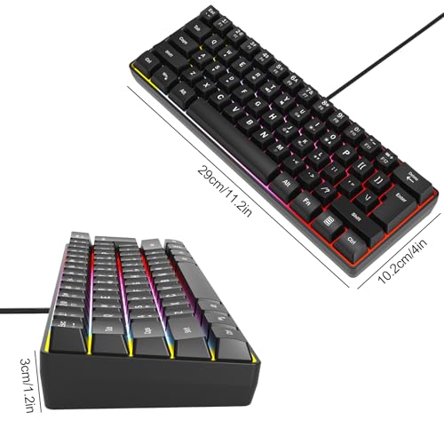 Wired RGB Gaming Membrance Keyboard. 60 Percent Mini Creamy LED Computer Keyboard .Small Ergonomic Clicky Teclado with ABS Backlit Unreplaceable Keycaps. (White Case + Grey Keycaps)