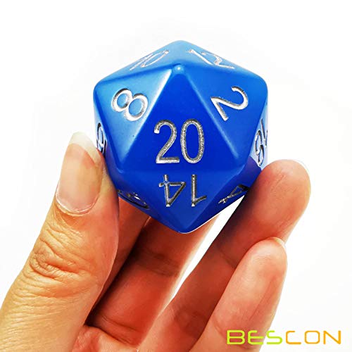 Bescon Jumbo Glowing D20 38MM, Big Size 20 Sides Dice Blue Glow in Dark, Big 20 Faces Cube 1.5 inch - color: Blue Glow in Dark
