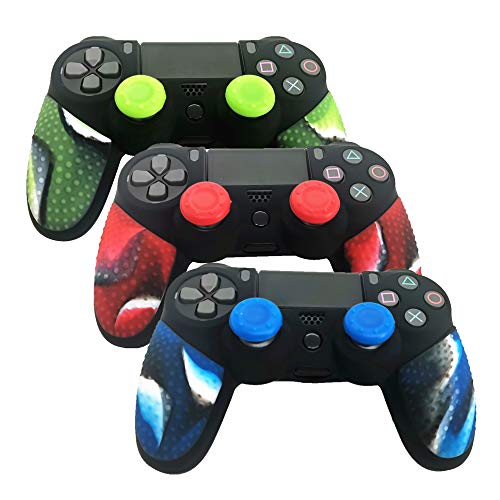 Silicone Skin Cover for Ps4 Slim/Pro DualShock Controller(1pc Anti-Slip Case, 1 Pair L2 R2 Trigger Extender, 4pcs Thumb Grips,4pcs LED Light Bar Protector Decal)(Double Red granular) - color: Double Red granular