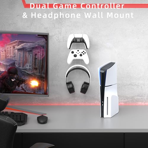 Controller Holder Wall Mount, Dual Game pad Controller & Headphone Hanger, for Switch/PS/PS5/Xbox360/Xbox One/S/X/Elite/Series S/X Wall-Mounted Transparent Bracket for Controllers, Screws Installation