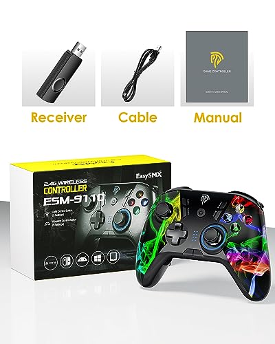 EasySMX PC Wireless Controller, Gaming Controller for Computer,Laptop,PS3,Android TV BOX, Nintendo Switch and Tesla with Turbo, Dual Vibration and 4 Programmable Keys, Battery Up to 14 Hours - color: watercolor