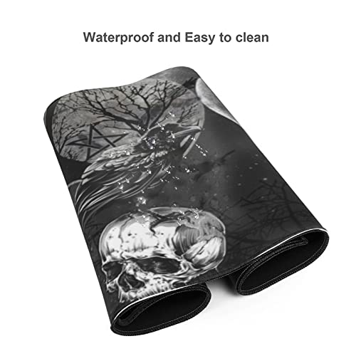 Triple Moon Mouse Pad XL Extended Desk Mat, Computer Mousepad | Triple Moon Crow Skull Galaxy Halloween Non Slip Rubber,Stitched Edge, Gaming Pc Large Mice Pad 31.5 x 11.8 Inch - color: Black24