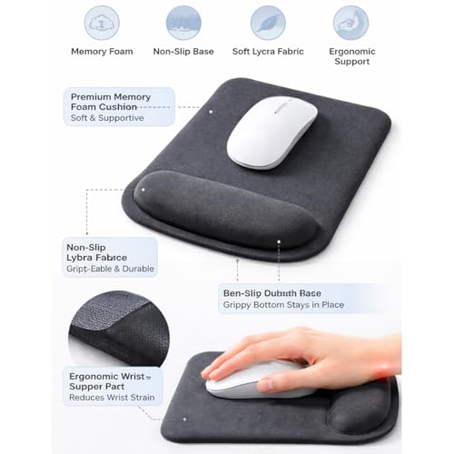 Ergonomic Memory Foam Mouse Pad with Wrist Support, Orange, Ultra-Smooth Surface, Anti-Slip Base (Black, Medium) - color: Black
