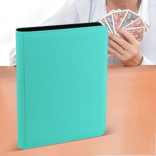 16 Pocket Ringless Side Loading Trading Card Binder, 1024 Cards PU Fixed Page Zipper Card Album for TCG Sports Game Cards, Not Fit Top Loaders(Lake Blue) - color: 16 Pocket 1024 Diamond Lake Blue