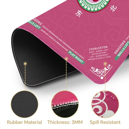 Mahjong Mat 32.4” x 32.4”, 3mm Thick Non-Slip Rubber Back Mahjong Table Mat, Noise Reduction Waterproof Mahjong Game Mat for Table, Mahjong Tile Mat for Cards, Dominoes & Board Games - color: Pink