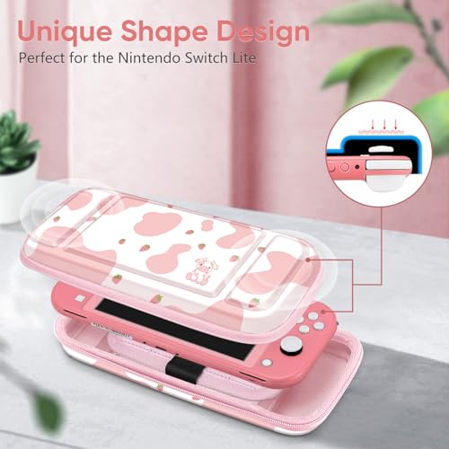 FINTIE Shockproof Carrying Case for Nintendo Switch Lite 2019 | Hard Shell Protective Cover, Portable Travel Storage Bag, Game Card / Micro SD Card Slots, Inner Pocket, strawberry cow - color: strawberry cow