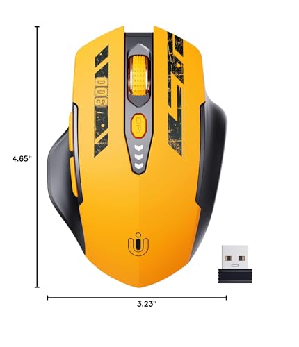 Uineer Wireless Mouse, 2.4GHz Rechargeable Computer Mouse, Battery Display | Stable 2.4GHz USB-A connection, rechargeable battery display and 4 adjustable DPI levels. - color: matte yellow