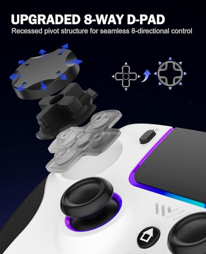 SFGSUP Wireless Controller for PS5/PC/MAC/iOS/Android/Steam Deck, with Hall Effect Joystick&Trigger/8 RGB Lighting/Turbo/Dual Vibration/Programmable/Headset Jack/Anti-Slip Handle Grip/1500 mAh Battery