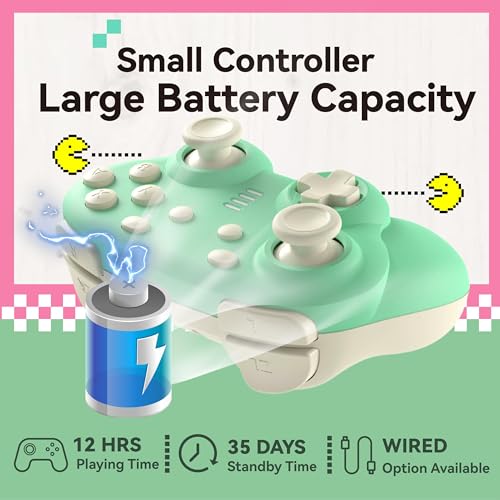 turbX Mate Mini wireless Nintendo switch wireless controller, usb controller for pc - Small Gamepad 6-Axis Gyro Motion Sensor, Joystick (Retro Green) - color: Green
