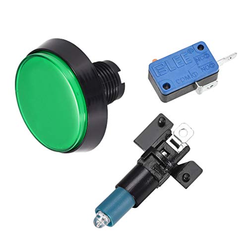 uxcell Game Push Button 60mm Round 12V LED Illuminated Push Button Switch with Micro Switch for Arcade Video Games Green 5pcs - color: Green