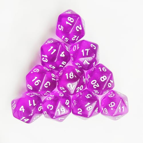 10 Pieces Polyhedral Dice Set D20 Dice 20mm Acrylic 20 Sided Game Dice for Dungeons and Dragons RPG MTG DND Dice Table Games (Transparent Purple) - color: Transparent Purple
