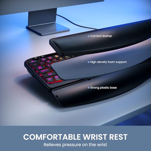 VEILZOR Wired Ergonomic Keyboard, 7-Color Backlit USB Computer Keyboard with Wrist Rest, Wave Keys, Phone Holder, Lighted Keyboard Compatible with PC, Laptop, Windows, and Mac