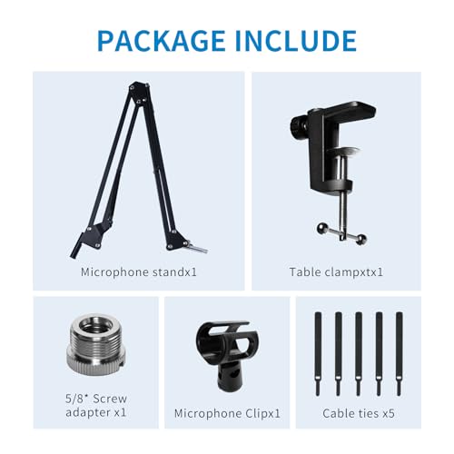 FEELWORLD AMS1 Microphone Boom Arm, Adjustable Mic Arm Stand with 3/8” to 5/8” Screw, Compatible with PM1 and other Mics for Podcast Straming Gaming Studio - color: Black