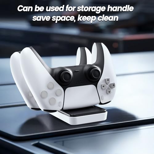 Controller Charger Accessories for PS5, Wireless Dual Control Power Adapter, DualSense Edge Docking Holder for PlayStation, Gaming Joystick Charging Dock Station, White
