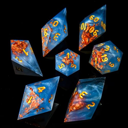 Sharp Edge Star DND Dice Set Handmade 7 Accessories Galaxy Dice for Dungeons and Dragons TTRPG Games, Multi-Sided RPG Polyhedral Resin Sharp Edge Dice Roleplaying Games(Galaxy) - color: Star