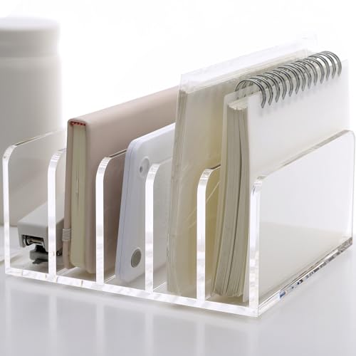 SANRUI 5 Compartments Acrylic Mail Sorter Holder, Clear Document Magazine Envelope File Rack, Vertical Letter Sorter & Multifunction Desk Organizer for Bills, Documents, Notebooks - size: 5 Compartments Rectangle