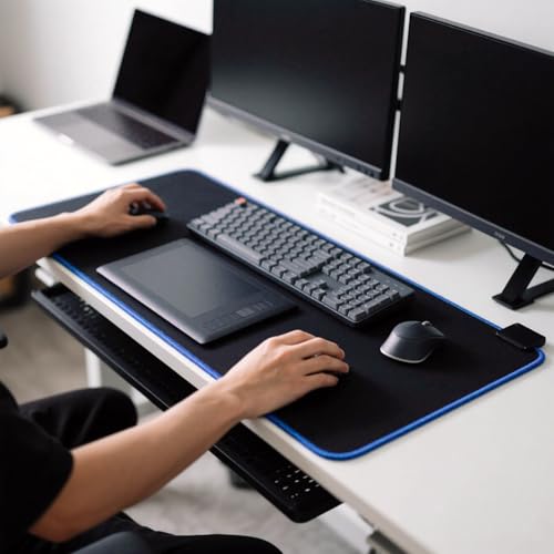 JIALONG Large Gaming Mouse Pad, Extended Mousepad with Blue Stitched Edges, XXL Desk Mat, Big Computer Keyboard Mat for Gaming and Office, 35.4 x 15.7 inches - color: Blue Stitched Edges