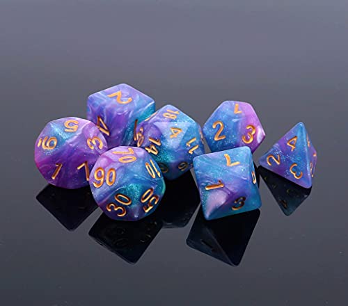 DND Dice Set Lake Blue & Purple Polyhedral RPG Dice for Dungeon and Dragons D&D Role Playing Games Table Games Glitter Dice - color: Lake Blue Mix Purple+glitter