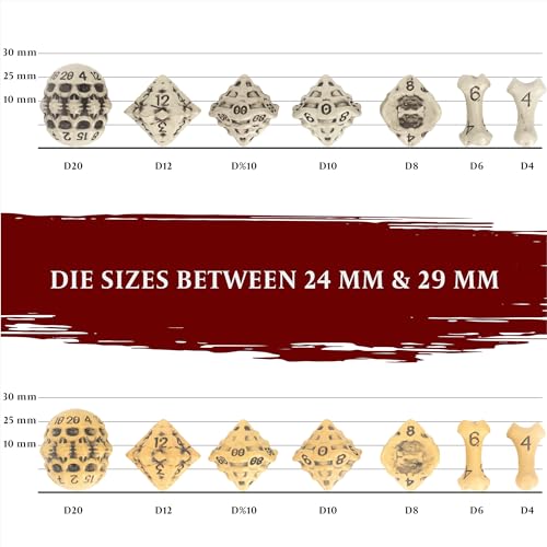 DND Dice Set - Set of 7 Polyhedral Skull & Bone RPG Dice - D20, D12,%D10, D10, D8, D6 & D4 Sided. Cool & Unique Gift for Dungeons & Dragons, Warhammer, D&D, Pathfinder, D and D Accessories. (Yellow) - color: Ancient Bone Yellow, style: 7 RPG Dice Set