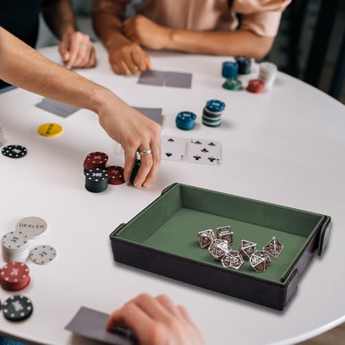 SIQUK Magnetic Folding Dice Tray Rectangle Dice Rolling Tray PU Leather Trays Foldable Holder Rolling Mat Storage Box for D&D RPG Games, Dark Green - color: Dark Green