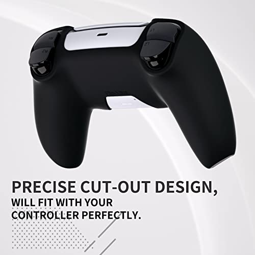 PlayVital Upgraded Pure Series Dockable Anti-Slip Silicone Cover Skin for ps5 Controller, Soft Rubber Grip Case for ps5 Wireless Controller Fits with Charging Station with 6 Thumb Grip Caps - Black - color: Black Upgraded