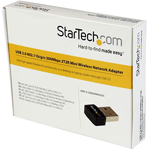 StarTech.com USB 2.0 300 Mbps Mini Wireless-N Network Adapter (USB300WN2X2C) | 802.11n 2T2R WiFi Adapter, USB Wireless Adapter, N300 Wireless NIC (USB300WN2x 2C) - size: 300 Mbps N, style: USB 2.0