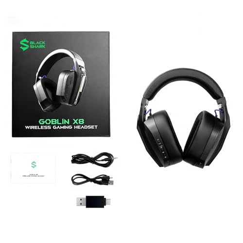 Black Shark Wireless Gaming Headset, Bluetooth 6.0 Gaming Headphones with USB and Type-c Connector, 7.1 Surround Sound for PC, PS5, PS4, Noise Canceling Microphone & 40H Battery, Goblin X8 (Black)