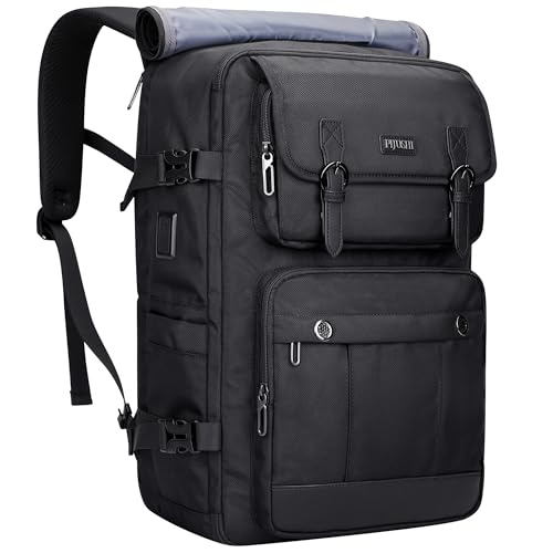 PIJUSHI 3-In-1 Travel Backpack for Women with 16" Padded Laptop Compartment | Convertible Carry On Luggage/Duffel/Shoulder with 180° Open, USB Port, Dry/Wet Pocket for Airport, Daily, PE049 Black