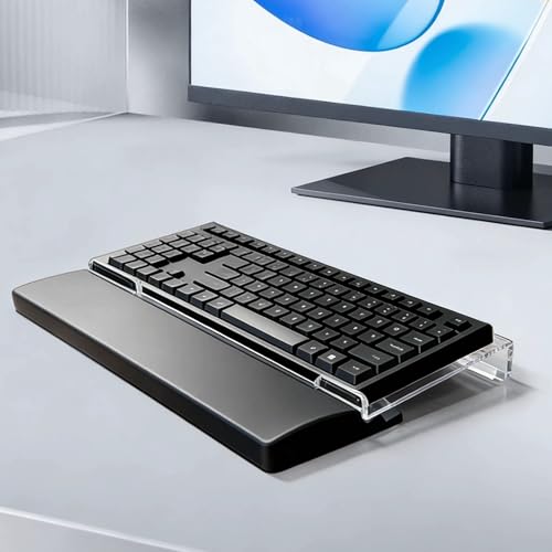 Acrylic Keyboard Stand w/Silicone Wrist Rest Adjustment, Ergonomic | 4-Level Height, Wrist Rest Set 16.9 x 5.7",Computer Keyboard Riser, for Easy Typing Office, Gaming, Home Desks, Clear & Black