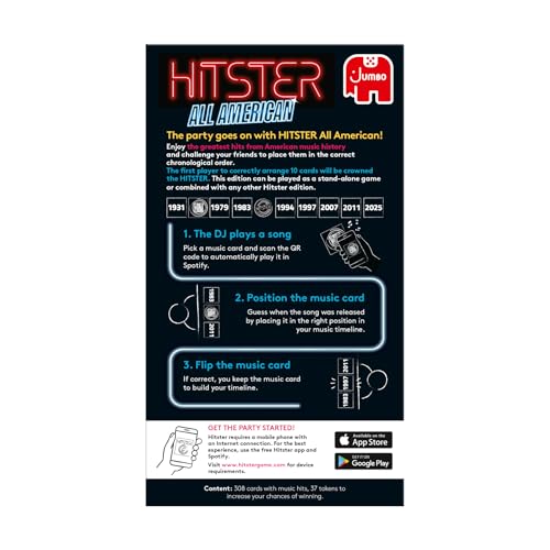 Jumbo Hitster - All American, Fun Music Quiz Card Game, 2-10 Players - 300 Best American Music Hits - Great for Adult and Family Game Nights (US Edition)