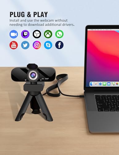 Tewiky Full HD Webcam with Built-in Microphone and Rotatable Tripod, 1080P Video and Wide Angle Camera, Privacy Cover, for Desktop PC or Laptop Computer - style: 1080P Webcam with Type-C Cable
