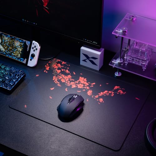 XVX Glass Gaming Mousepad, Black Plum Blossoms Hard Mouse Pads for Gaming, Professional Large Mouse Mat 16.2" x 12.2", Special Glass Surface with Improved Precision and Speed - color: Black(Plum Blossoms)