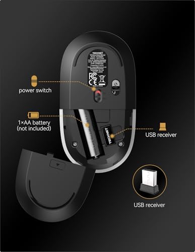 TECKNET Wireless Mouse, 2.4G Computer Mouse for Laptop, 4800 DPI Silent Mouse with USB Receiver, Slim Portable Travel Mouse Compatible with MacOS Windows Android PC Chromebook, 18 Months Battery Life - color: Black Gold