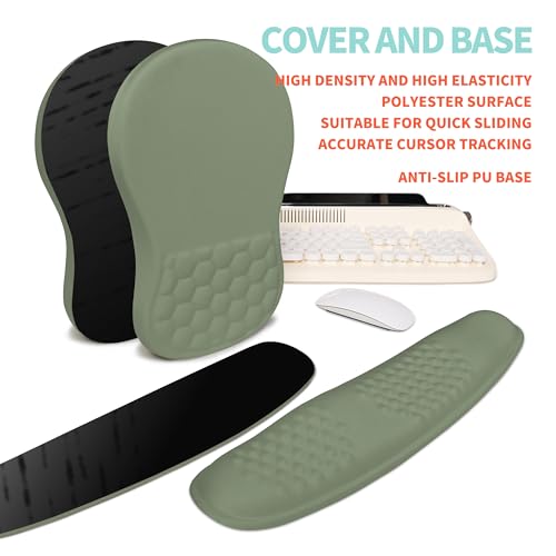 2-in-1 Ergonomic Set, Wave Rise Keyboard Wrist Rest and Massage Bulge Slope Mouse Pad Wrist Support, Cushion Memory Foam Integrated to Relieve Wrist Pain, Olive Green - color: Olive Green