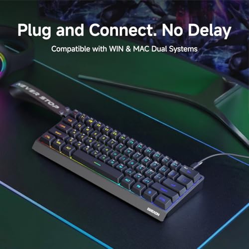 SEUNKWANG F61 60% Gaming Keyboard Wired, RGB Backlit Membrane Keyboard with PBT Keycaps, Compact Design, Lanyard Wired Keyboard for Mac/Win (Black, Wired) - color: Black